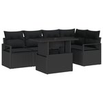 Ensemble de Canapé de Jardin 6 Pièces avec Coussins Noir Rattan Poly
