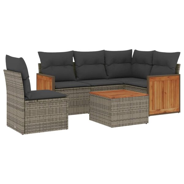 vidaXL Salon de jardin 6 Pièces avec coussins gris résine tressée