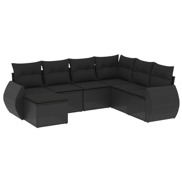 vidaXL Salon de jardin 7 Pièces avec coussins noir résine tressée