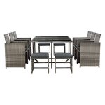 Salon de jardin acier polyrotin gris chiné coussins gris foncé 03_0008236