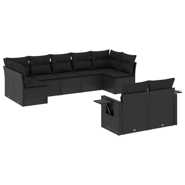 vidaXL Salon de jardin 9 Pièces avec coussins noir résine tressée
