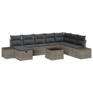 vidaXL Ensemble de Canapé de Jardin 9 pièces avec Coussins Gris en Rotin Synthétique