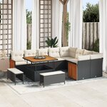 vidaXL Ensemble de canapés de jardin 12 pièces avec coussins Noir Poly Rattan Acacia