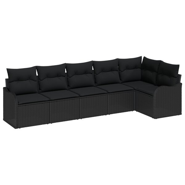 Ensemble de canapé de jardin 6 pièces avec coussins noir poly rattan