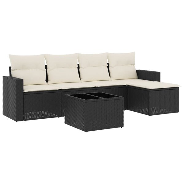 vidaXL Salon de jardin 6 Pièces avec coussins noir résine tressée