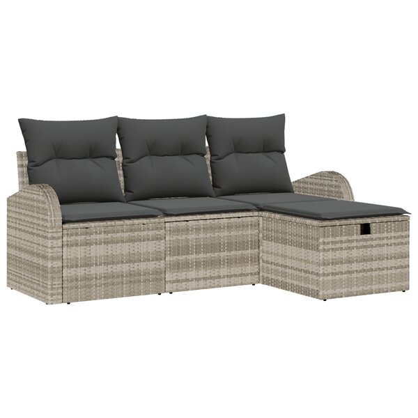 Ensemble de canapé de jardin 4 pièces avec coussins gris clair en poly rotin