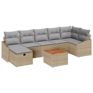 vidaXL Ensemble de Canapés de Jardin 8 Pièces avec Coussins Beige Poly Rattan