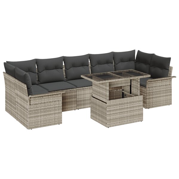 vidaXL Ensemble de canapé de jardin 8 pièces avec coussins en rattan poly gris clair