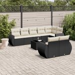 vidaXL Salon de jardin 9 Pièces avec coussins noir résine tressée