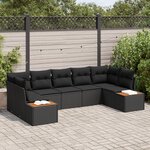 Ensemble de canapé de jardin 7 pièces avec coussins noirs en rotin poly