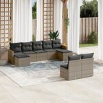 vidaXL Salon de jardin 9 Pièces avec coussins gris résine tressée