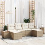 vidaXL Ensemble de Canapés de Jardin 6 Pièces avec Coussins Beige en Rotin Poly Acacia