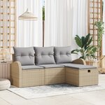 Ensemble de Canapé de Jardin 4 Pièces avec Coussins Beige Ratan Poly
