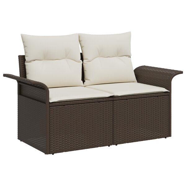 Canapé de jardin 2 places vidaXL avec coussins en poly rattan brun