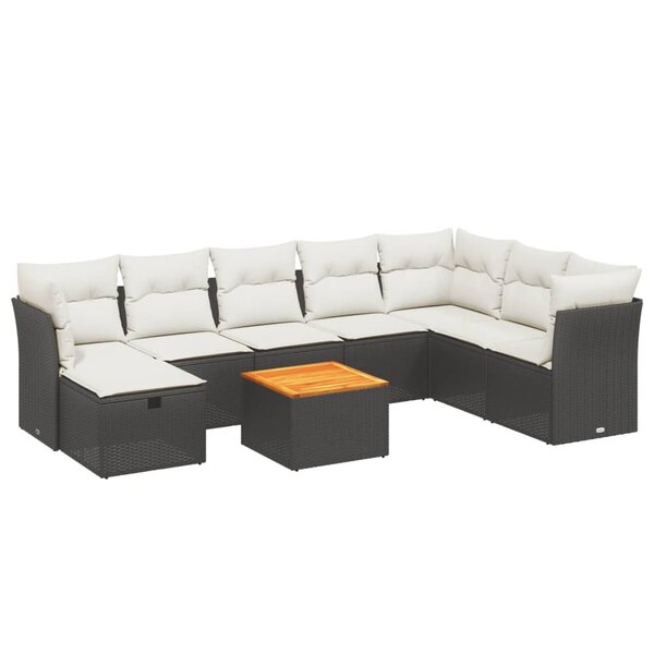 vidaXL Salon de jardin 9 Pièces avec coussins noir résine tressée