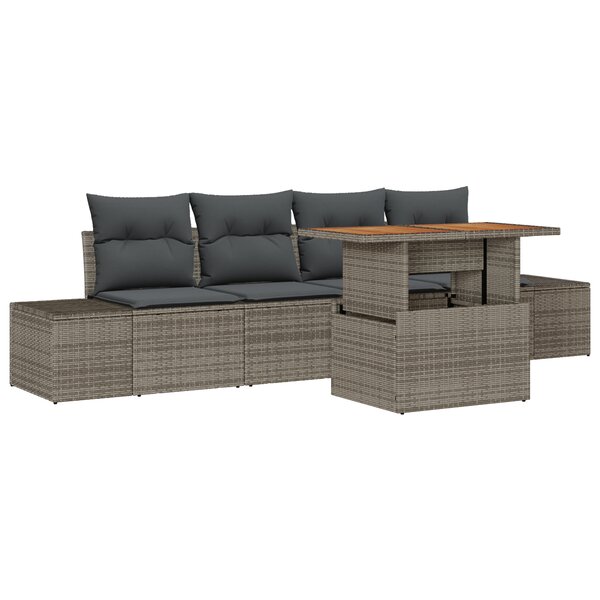 vidaXL Set de salle à manger de jardin 5 pièces avec coussins en poly rotin gris et acacia