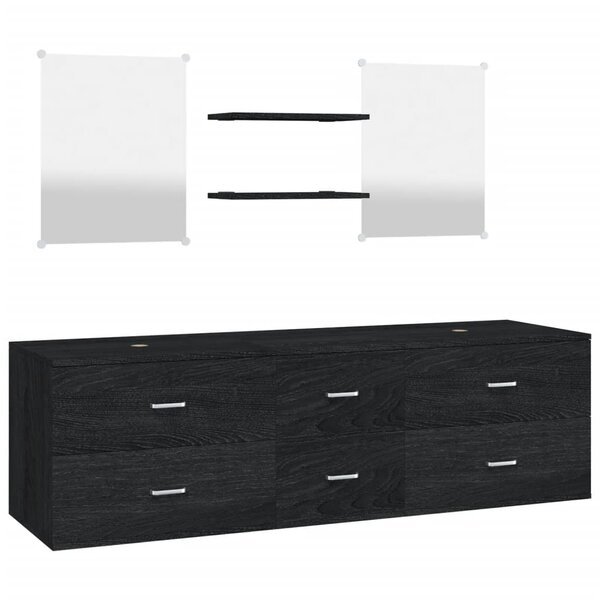 vidaXL Ensemble de meubles salle de bain 5 Pièces noir bois d'ingénierie