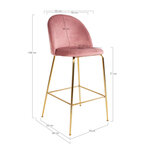 2 chaises de bar en velours rose avec pieds en laiton