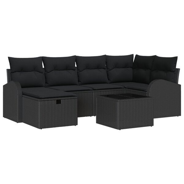 Ensemble de Canapé de Jardin 7 pièces avec Coussins en Poly Rattan Noir
