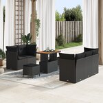 Set de Canapé de Jardin 8 Pièces vidaXL avec Coussins Noir Poly Rattan Acacia
