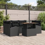 Ensemble de canapés de jardin 7 pièces avec coussins noir poly rattan