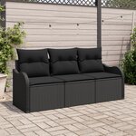 vidaXL Ensemble de Canapé de Jardin 3 Pièces avec Coussins Noir Poly Rattan