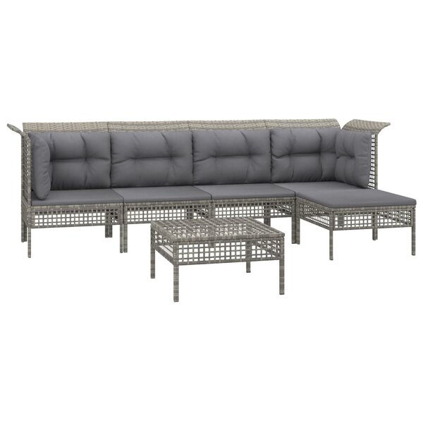 Salon de jardin meuble d'extérieur ensemble de mobilier 6 pièces avec coussins gris résine tressée 02_0016819