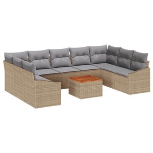 vidaXL Canapés Jardin 10 Pièces avec Coussins Beige Rattan Acacia