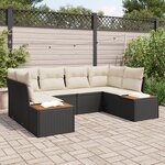 Ensemble de Canapés de Jardin 6 Pièces avec Coussins Noir Poly Rattan Acacia