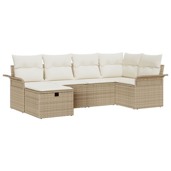 Ensemble de canapé de jardin 6 pièces avec coussins en poly rattan beige