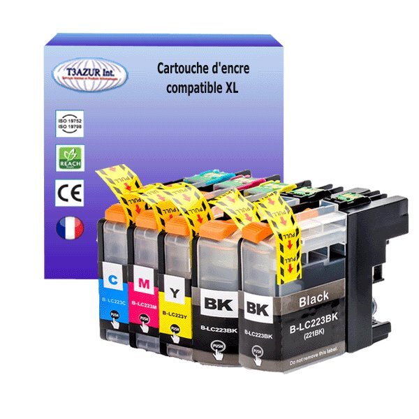 T3AZUR- Lot de 5 Cartouches compatibles avec Brother LC223 XL pour  Brother MFC-J1140W  MFC-J1150W  MFC-J1170W  MFC-J1180DWT