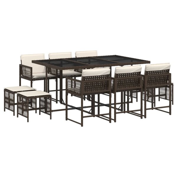 vidaXL Ensemble à manger de jardin et coussins 11 Pièces marron rotin