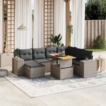 vidaXL Salon de jardin 8 Pièces avec coussins gris résine tressée