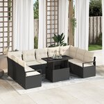 Canapé de jardin 10 pièces vidaXL avec coussins en poly rattan noir