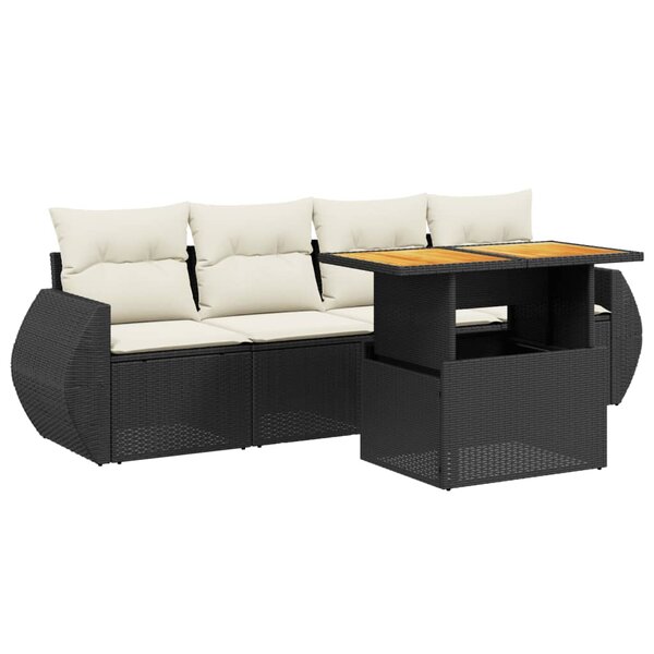 vidaXL Salon de jardin 5 Pièces avec coussins noir résine tressée
