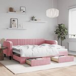vidaXL Lit de jour avec gigogne et tiroirs sans matelas rose 90x200 cm