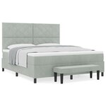 vidaXL Lit box spring avec matelas et banc gris clair 180x200 cm velours