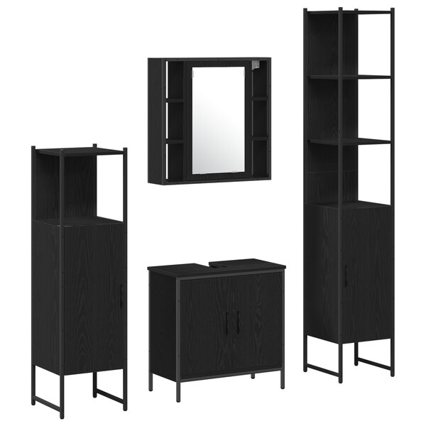 vidaXL Ensemble de mobilier de salle de bain 4 pièces Chêne Noir Bois d'ingénierie