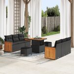 vidaXL Ensemble de Canapés de Jardin 9 Pièces avec Coussins Noir Rattan Poly Acacia