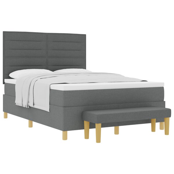 vidaXL Lit à Sommier avec Matelas & Banc Gris Foncé 140x200 cm Tissu