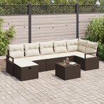 Ensemble de canapés de jardin 8 pièces vidaXL avec coussins en rotin poly marron