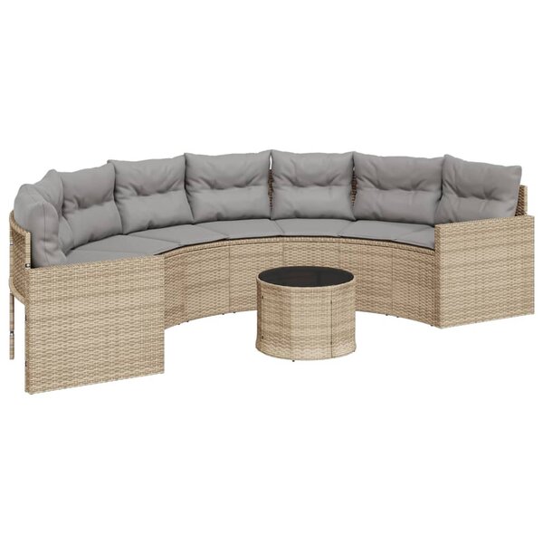 vidaXL Canapé de jardin table coussins demi-rond beige résine tressée