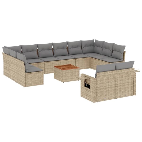 vidaXL Salon de jardin avec coussins 13 Pièces beige résine tressée