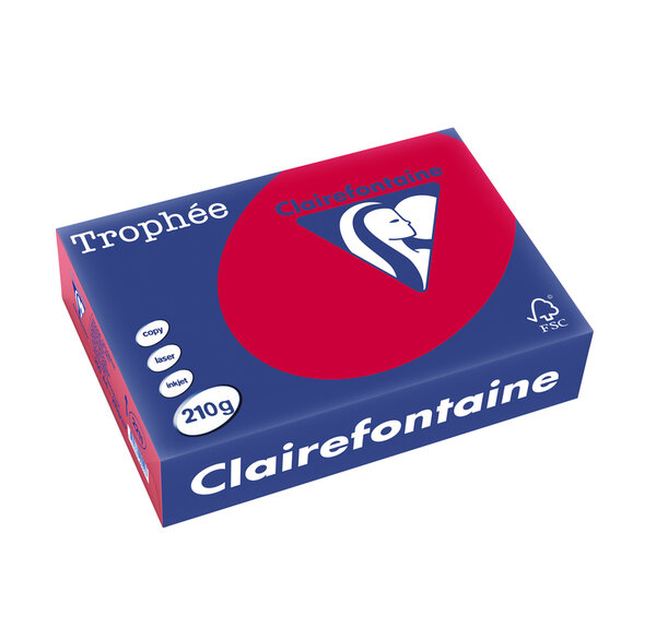 Ramette 250 Feuilles Papier 210g A4 210x297 mm Certifié FSC rouge groseille TROPHÉE