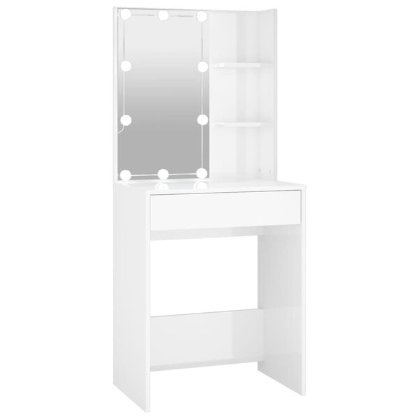 vidaXL Coiffeuse avec LED Blanc brillant 60x40x140 cm