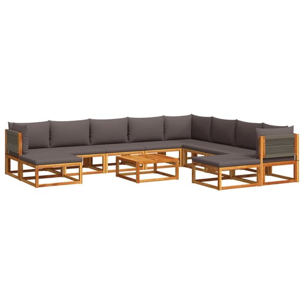 vidaXL Salon de jardin avec coussins 11 Pièces bois massif d'acacia