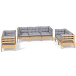 vidaXL Salon de jardin 7 Pièces avec coussins gris bois de pin massif