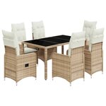 vidaXL Ensemble de bistro de jardin 7 Pièces coussins beige poly rotin