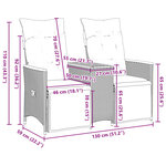 vidaXL Canapé de jardin inclinable 2 places avec table noir poly rotin