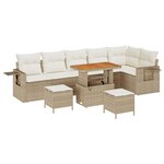 Ensemble de canapé de jardin 9 pièces vidaXL avec coussins Beige Rotin synthétique Acacia